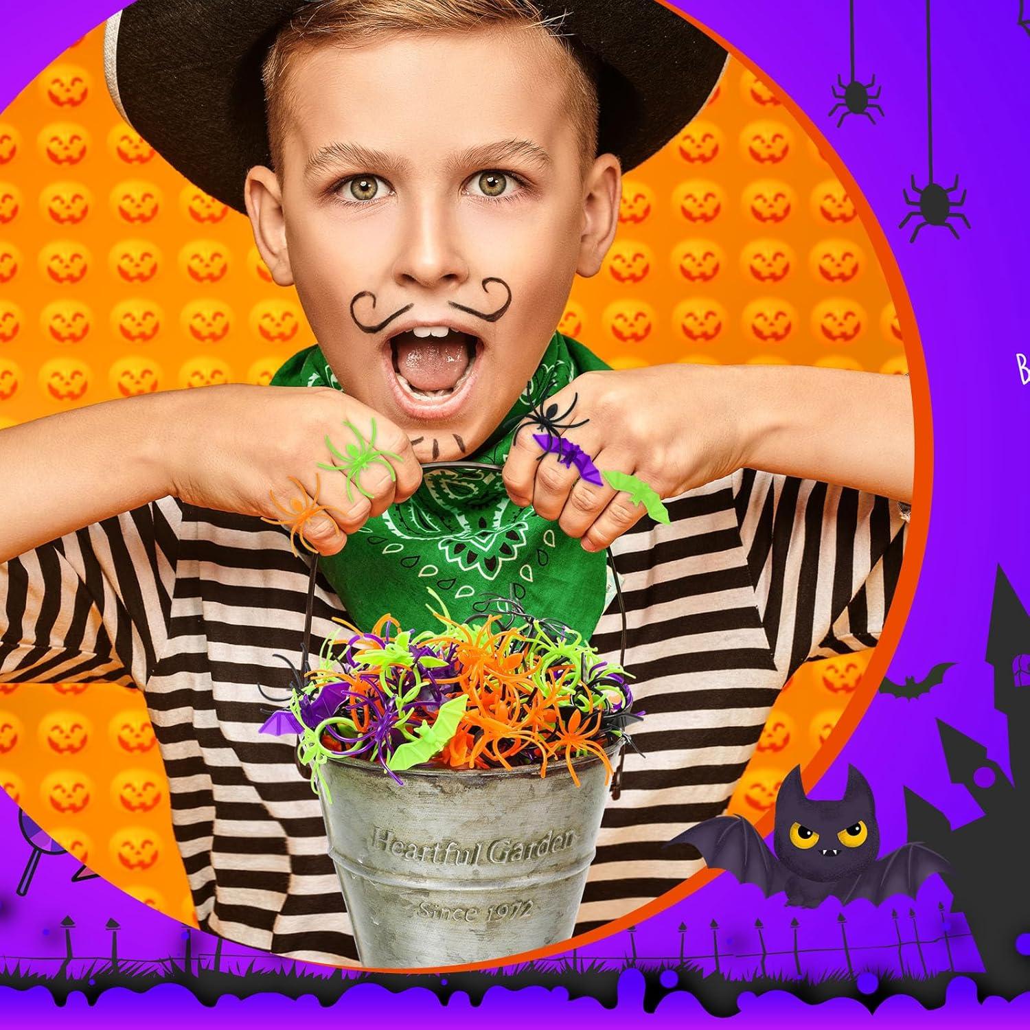 imageZubebe 200 Piece Spider ampamp Bat Rings  Plastic Halloween Decoration ampamp Party FavorsMulticolor