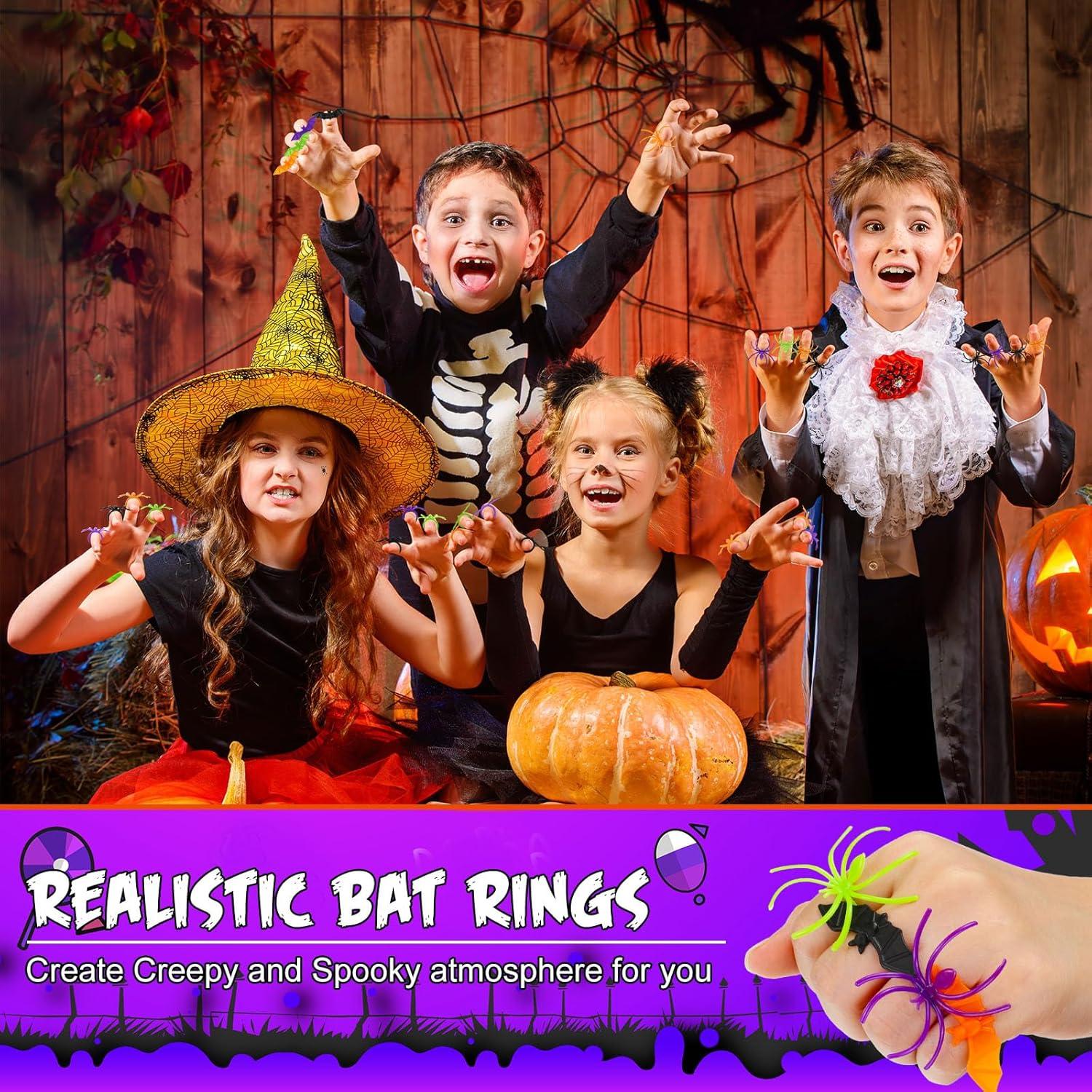 imageZubebe 200 Piece Spider ampamp Bat Rings  Plastic Halloween Decoration ampamp Party FavorsMulticolor