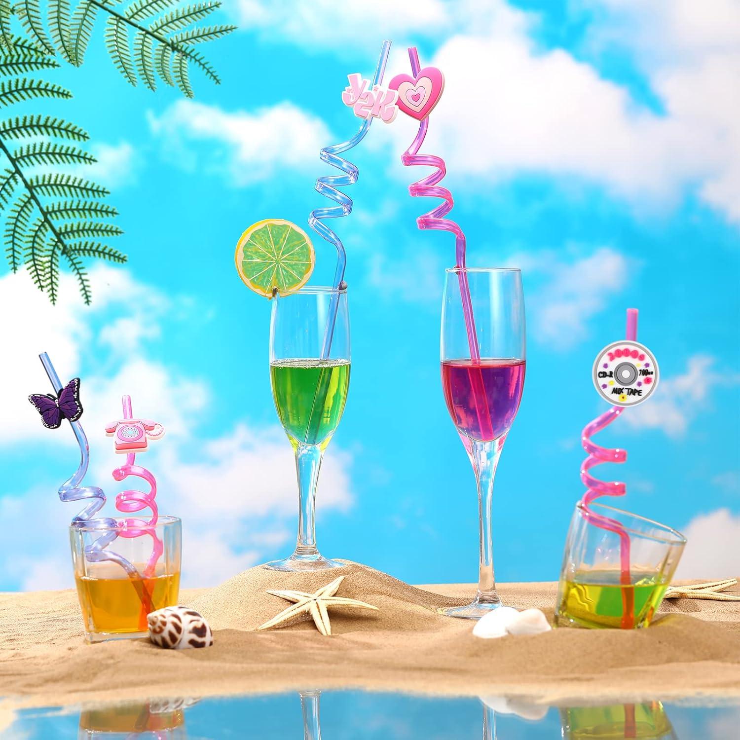 imageZubebe 25 Packs Y2k Early 2000s Pink Crazy Straws for Teens Colorful Y2k Themed Silly Straws Drinking Reusable Party Decoration for Retro 2000s Birthday Wedding Party Supplies