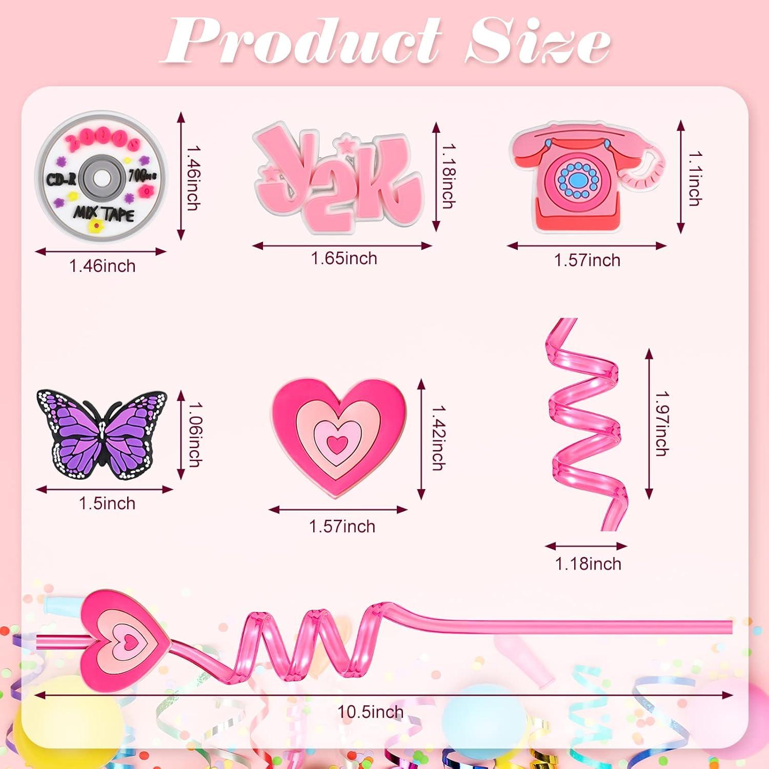 imageZubebe 25 Packs Y2k Early 2000s Pink Crazy Straws for Teens Colorful Y2k Themed Silly Straws Drinking Reusable Party Decoration for Retro 2000s Birthday Wedding Party Supplies