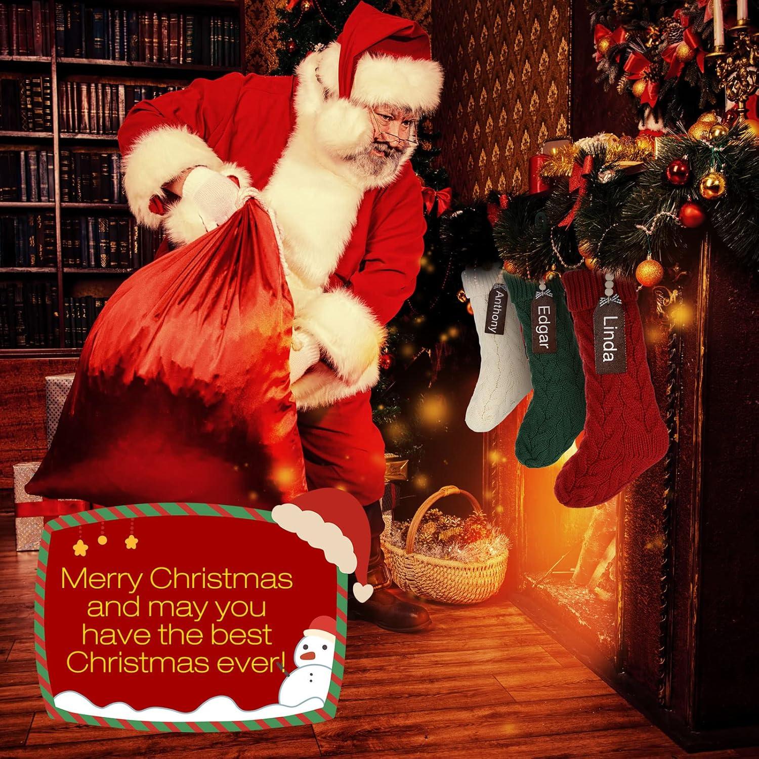 imageZubebe 6 Set Personalized Christmas Stockings 18quot Large Cable Knitted Stocking Xmas Hanging Stocking Decoration with Name TagRed White GreenRed  White  Green