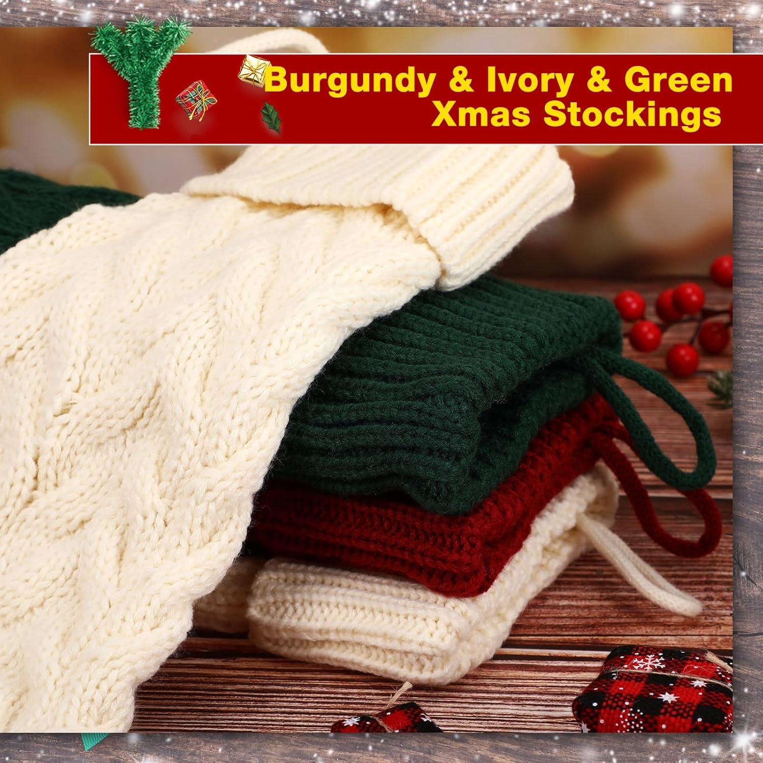 imageZubebe 6 Set Personalized Christmas Stockings 18quot Large Cable Knitted Stocking Xmas Hanging Stocking Decoration with Name TagRed White GreenRed  White  Green