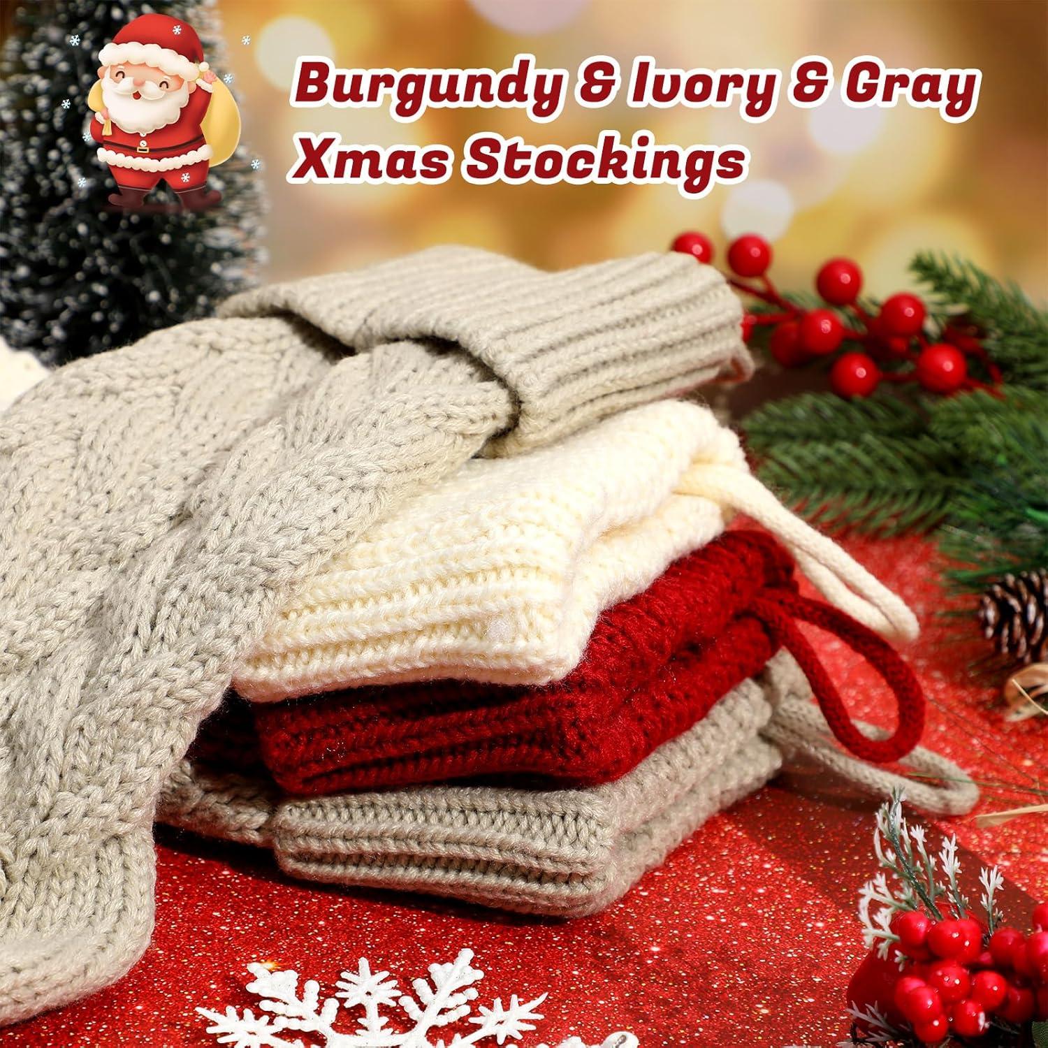 imageZubebe 6 Set Personalized Christmas Stockings 18quot Large Cable Knitted Stocking Xmas Hanging Stocking Decoration with Name TagRed White GreenRed  White  Linen