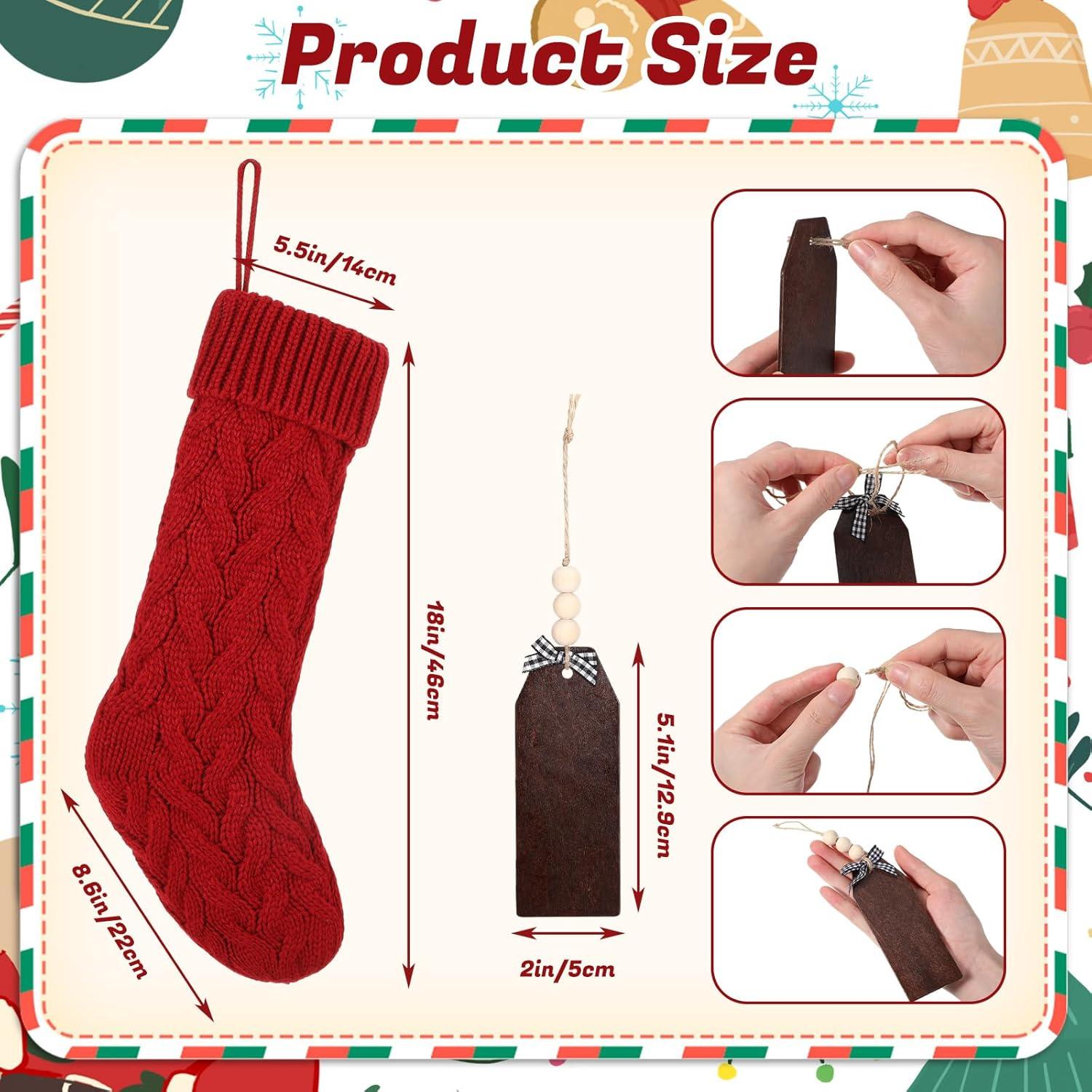 imageZubebe 6 Set Personalized Christmas Stockings 18quot Large Cable Knitted Stocking Xmas Hanging Stocking Decoration with Name TagRed White GreenRed  White  Linen