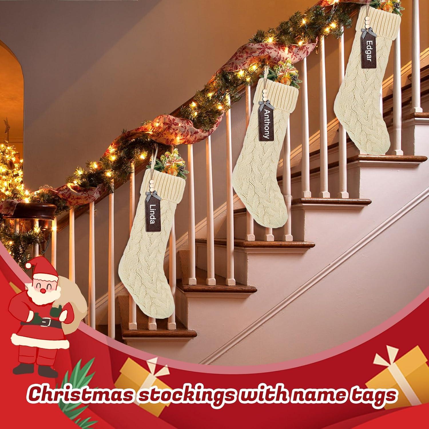 imageZubebe 6 Set Personalized Christmas Stockings 18quot Large Cable Knitted Stocking Xmas Hanging Stocking Decoration with Name TagRed White GreenWhite