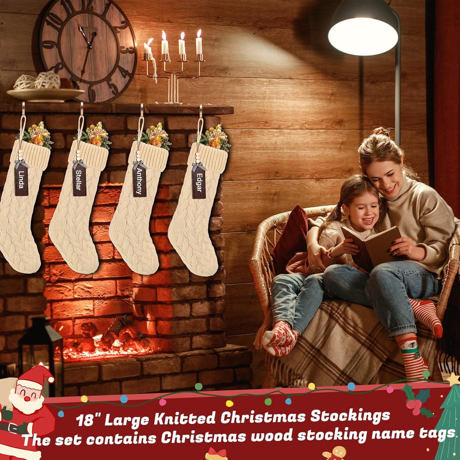 imageZubebe 6 Set Personalized Christmas Stockings 18quot Large Cable Knitted Stocking Xmas Hanging Stocking Decoration with Name TagRed White GreenWhite