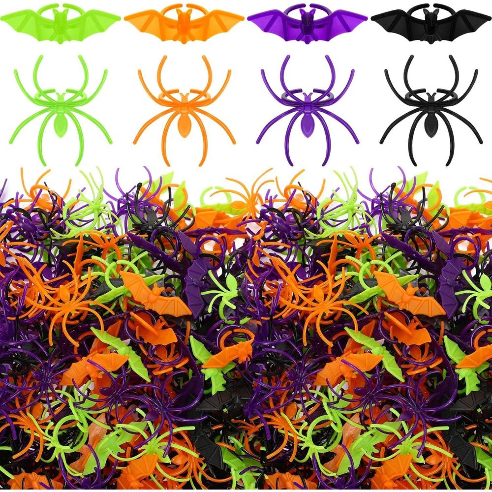 imageZubebe 200 Piece Spider ampamp Bat Rings  Plastic Halloween Decoration ampamp Party FavorsMulticolor