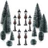 image16 Pieces Christmas Village Accessories Set Frosted Christmas Pine Trees and Mini Street Lamp Post Bottle Brush Trees Miniature Village Trees for DIY Crafts Xmas Winter Holiday Decorations