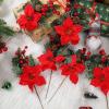 image20 Pcs 11 Inch Christmas Floral Picks Artificial Poinsettia Flowers Faux Red Berries Pine Stem Holly Leaves for Christmas Tree Decoration Holiday DIY Picks Party Supplies
