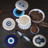 imageZubebe Set of 6 Ceramic Evil Eye Coasters with Holder Evil Eye Blue Coasters for Drinks Round Absorbent Cup Mat with Cork Base for Home Table Decor Desk Kitchen Accessories 4 Inch