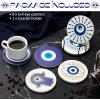 imageZubebe Set of 6 Ceramic Evil Eye Coasters with Holder Evil Eye Blue Coasters for Drinks Round Absorbent Cup Mat with Cork Base for Home Table Decor Desk Kitchen Accessories 4 Inch