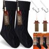 image2 Sets Christmas Stockings Xmas Knitted Stockings Kit 18 inch Large Knit Xmas Stocking Metal Stocking Holder and Name Tags with Marker Pen for Family Holiday Xmas Party Fireplace Mantel Decor RedBlack
