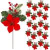 image20 Pcs 11 Inch Christmas Floral Picks Artificial Poinsettia Flowers Faux Red Berries Pine Stem Holly Leaves for Christmas Tree Decoration Holiday DIY Picks Party Supplies