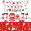 imageZubebe 173 Pcs Nurse Graduation Party Supplies 2025 Serve 24 Guests Congrats Nurse Banner Dinner Dessert Plates Cups Napkins Tablecloth Medical Birthday Party Tableware Set for Rn Doctor Graduation