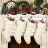 imageZubebe 4 Pieces Cable Knitted Christmas Stocking Bulk 15 Inch Farmhouse Knit Christmas Stockings Black and White Christmas Decoartion Knit Stockings with Plush Faux Fur for Family Holiday Fireplace