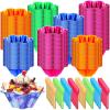 imageZubebe 400 Sets 845 oz Plastic Ice Cream Cups with Spoons Colorful Flower Shape Plastic Dessert Bowls Disposable Appetizer Cups Dessert Cup for Ice Cream Sundae Chocolate Candy Fruit Yogurt 5 Colors
