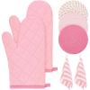 imageZubebe Oven Mitts and Pot Holders with Kitchen Towels Set of 7 Valentine Gift for Women Heat Resistant Oven Gloves Hot Pads Kitchen Hand Towels for Cooking BakingPink
