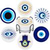 imageZubebe Set of 6 Ceramic Evil Eye Coasters with Holder Evil Eye Blue Coasters for Drinks Round Absorbent Cup Mat with Cork Base for Home Table Decor Desk Kitchen Accessories 4 Inch