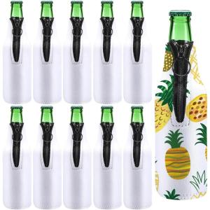 image10 Pieces Sublimation Blanks Beer Bottle Cooler Sleeves White Neoprene Sleeve with Zipper Beer Sleeves for Bottles Can Cooler Insulator Glass Bottle Cover Sleeve Neck Beer Holder for 12 oz Bottle