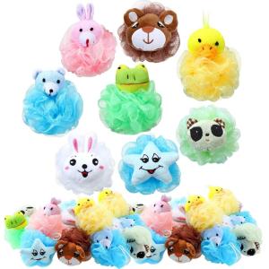 image16 Pcs Kids Bath Loofahs Bulk Animal Cartoon Bath Sponge Cute Pouf Mesh Body Loofah Colorful Exfoliating Scrubber Shower Ball for Kids Toddler Boys Girls Adults