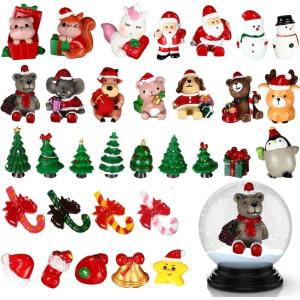 image35 Pcs Christmas Miniature Figurines Ornaments  Mini Snow Globes Dollhouse DIY Decorations Snowman Figurines Small Resin Ornaments for Home Decor Crafts