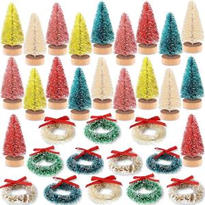 image36 Pieces Vintage Bottle Brush Trees Mini Trees for Crafts Mini Sisal Trees Miniature Wreaths Frosted Christmas Tree Christmas Decoration Winter Ornaments Crafts