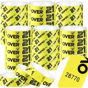 image600 Pack Over 21 Age Verified Wristbands for Events with Security Number Waterproof Neon Verified Wristband for Bar KTV Casino Bachelorette Party Concert Occasion Entrance White GoldYellow