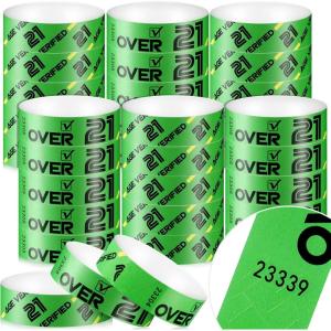 image600 Pack Over 21 Age Verified Wristbands for Events with Security Number Waterproof Neon Verified Wristband for Bar KTV Casino Bachelorette Party Concert Occasion Entrance White GoldGreen