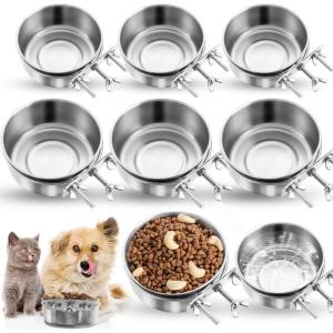 image8 Pcs Hanging Dog Spill Crate Water Kennel Bowl Bulk Mountable Stainless Steel with Clamp Attach Holder Non Spill Metal Feeder Food Dishes for Cat Bird Animal Pet472 x 197 Inch472 x 197 Inch  63 x 236 Inch