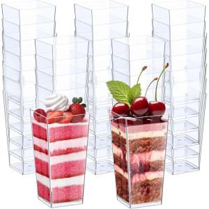 imageZubebe 100 Pack 8 Oz Square Plastic Cups Appetizer Dessert Cups Clear Plastic Disposable Small Tumbler for Ice Cream Fruit Puddings Desserts Appetizers Wedding Party Catering Supplies300