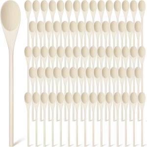 imageZubebe 100 Pcs 12 Inch Long Wooden Spoons for Cooking Kitchen Crafts Long Handle Oval Wood Mixing Spoons Baking Mixing Serving Craft Utensils for Serving Baking Stirring