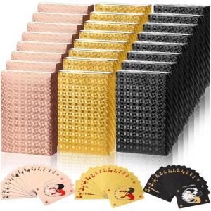 imageZubebe 12 Decks of Playing Cards Waterproof Plastic Foil Poker Cards Bulk for Adults Washable Flexible Party Game Gift FavorsGoldBlack  Gold  Rose Gold