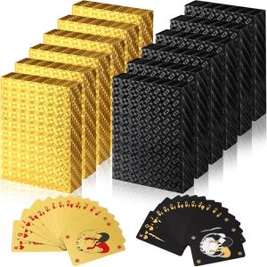 imageZubebe 12 Decks of Playing Cards Waterproof Plastic Foil Poker Cards Bulk for Adults Washable Flexible Party Game Gift FavorsGoldBlack  Gold
