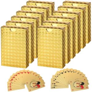 imageZubebe 12 Decks of Playing Cards Waterproof Plastic Foil Poker Cards Bulk for Adults Washable Flexible Party Game Gift FavorsGoldGold