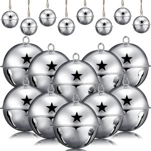 imageZubebe 12 Pcs Christmas Bells Jingle Bells Large 25 Inch Star Cutout Ornament for Crafts Christmas Tree Decor Gift Wrapping Matte RedGreenGoldSilverGlossy Silver
