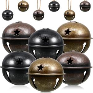 imageZubebe 12 Pcs Christmas Bells Jingle Bells Large 25 Inch Star Cutout Ornament for Crafts Christmas Tree Decor Gift Wrapping Matte RedGreenGoldSilverRed  Green  Black Bronze