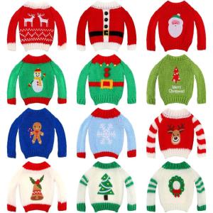 imageZubebe 12 Pieces Christmas Accessories Clothes Christmas Doll Sweater Doll Knitted Clothing with Santa Xmas Tree Elk Snowman Print for Christmas Doll Outfit Accessory Decor 12 Styles CuteCute