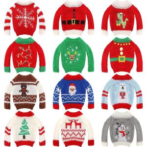 imageZubebe 12 Pieces Christmas Accessories Clothes Christmas Doll Sweater Doll Knitted Clothing with Santa Xmas Tree Elk Snowman Print for Christmas Doll Outfit Accessory Decor 12 Styles CuteNovel