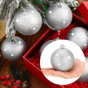 imageZubebe 12 Pieces Large Christmas Ornaments Balls Glitter Snowball Ornaments for Christmas Tree Hanging Shatterproof Plastic Balls for Xmas Holiday Wedding Party DecorationsWhiteSilver