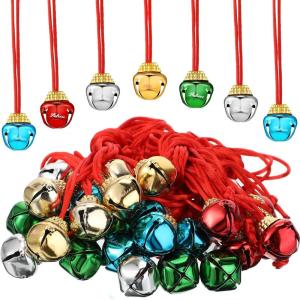 imageZubebe 120 Pieces Christmas Jingle Bell Necklaces Bulk Large Red and Green Bell Necklaces Holiday Christmas Necklace Decorations for Women Craft Gifts Party SuppliesRed Lanyards