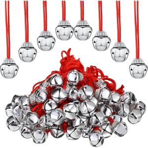 imageZubebe 120 Pieces Christmas Jingle Bell Necklaces Bulk Large Red and Green Bell Necklaces Holiday Christmas Necklace Decorations for Women Craft Gifts Party SuppliesSilver