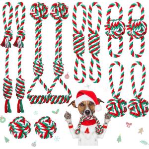 imageZubebe 16 Pieces Christmas Dog Rope Toys Christmas Dog Chewing Toys Classic Interactive Toys for Christmas Large Medium Dogs Chewing Teething Cleaning and Training