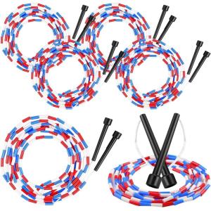 imageZubebe 16foot Double Dutch Jump Ropes Bulk Segmented Skipping Colorful Beaded Ropes for Kids Adults Fitness Physical Education Gym Class School Sports Outdoor Activities Red White and Blue