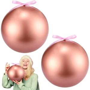 imageZubebe 2 Pcs 8quot Extra Large Size Christmas Hanging Ball Ornaments Oversized Huge Big Xmas Christmas Plastic Balls for Outside Lawn Yard Tree Hanging DecorationsMatte PurpleMatte Rose Gold