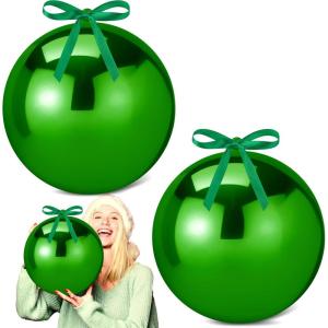 imageZubebe 2 Pcs 8quot Extra Large Size Christmas Hanging Ball Ornaments Oversized Huge Big Xmas Christmas Plastic Balls for Outside Lawn Yard Tree Hanging DecorationsGlitter BlackShiny Green
