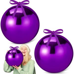 imageZubebe 2 Pcs 8quot Extra Large Size Christmas Hanging Ball Ornaments Oversized Huge Big Xmas Christmas Plastic Balls for Outside Lawn Yard Tree Hanging DecorationsMatte PurpleShiny Purple