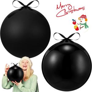 imageZubebe 2 Pcs 8quot Extra Large Size Christmas Hanging Ball Ornaments Oversized Huge Big Xmas Christmas Plastic Balls for Outside Lawn Yard Tree Hanging DecorationsGlitter BlackMatte Black  Shiny Black