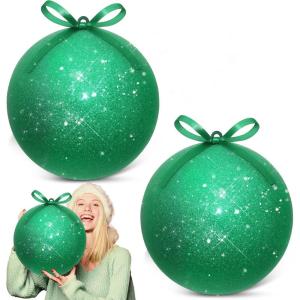 imageZubebe 2 Pcs 8quot Extra Large Size Christmas Hanging Ball Ornaments Oversized Huge Big Xmas Christmas Plastic Balls for Outside Lawn Yard Tree Hanging DecorationsMatte PurpleGlitter Green