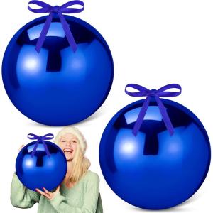 imageZubebe 2 Pcs 8quot Extra Large Size Christmas Hanging Ball Ornaments Oversized Huge Big Xmas Christmas Plastic Balls for Outside Lawn Yard Tree Hanging DecorationsMatte PurpleShiny Blue