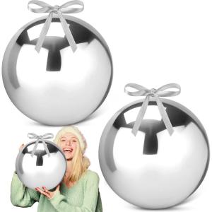 imageZubebe 2 Pcs 8quot Extra Large Size Christmas Hanging Ball Ornaments Oversized Huge Big Xmas Christmas Plastic Balls for Outside Lawn Yard Tree Hanging DecorationsGlitter BlackShiny Silver